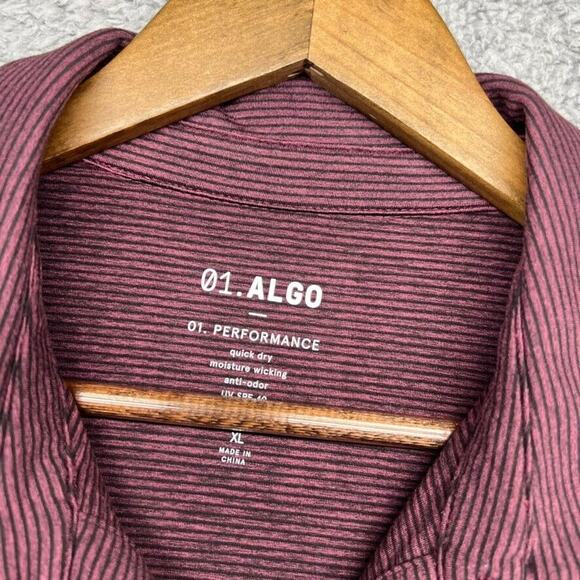 01 Algo Polo Shirt Men's Extra Large Red Black Striped Quick Dry Wicking Golf - Picture 5 of 9